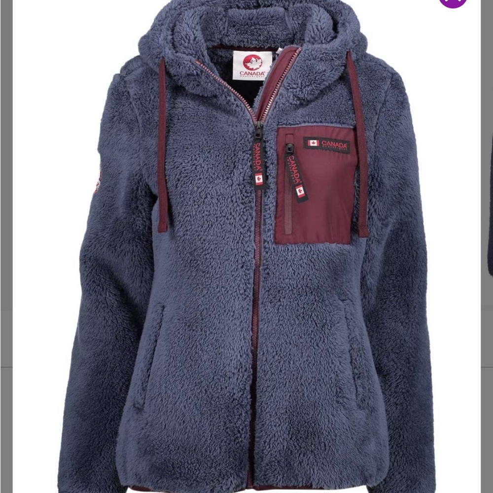 Canada Weather Gear Dusty Blue & Cranberry fleece zip up hoodie XL